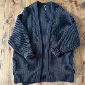 Free People nightinggale black Ribbed Open-Front Cardigan